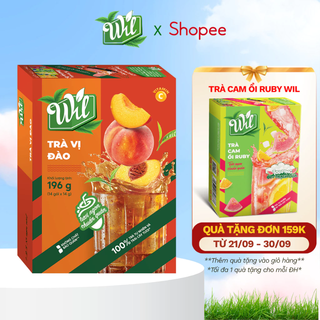 Trà đào Wil bột trà hòa tan trái cây pha chế trà đào cam sả hộp 14 gói