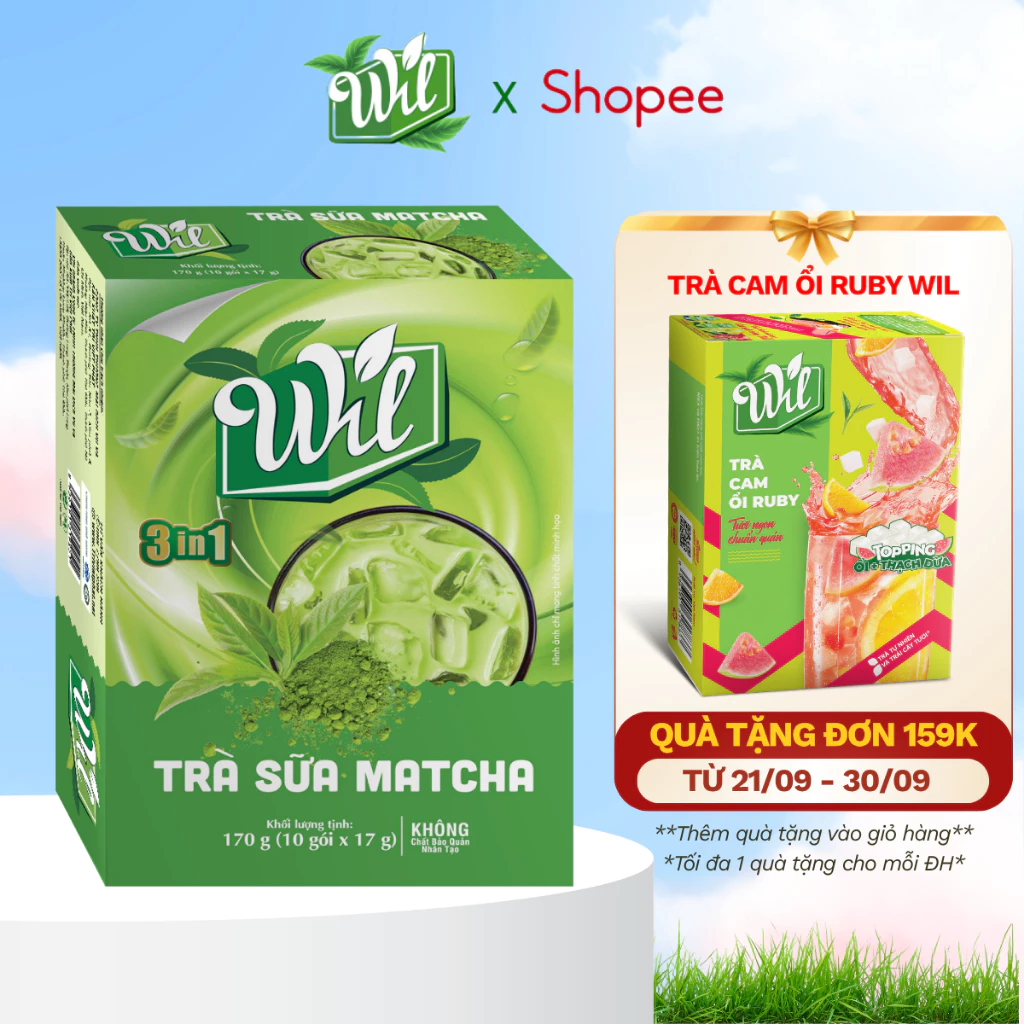 Trà sữa mat cha Wil bột trà xanh matcha trà sữa tự pha uống nóng lạnh hộp 10 gói