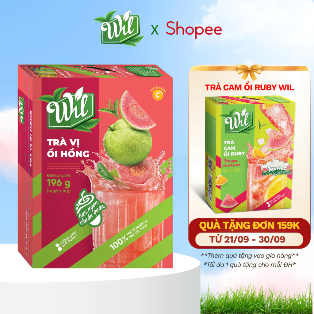 Trà ổi hồng Wil trà trái cây hòa tan tươi chuẩn quán tan nước lạnh hộp 14 gói