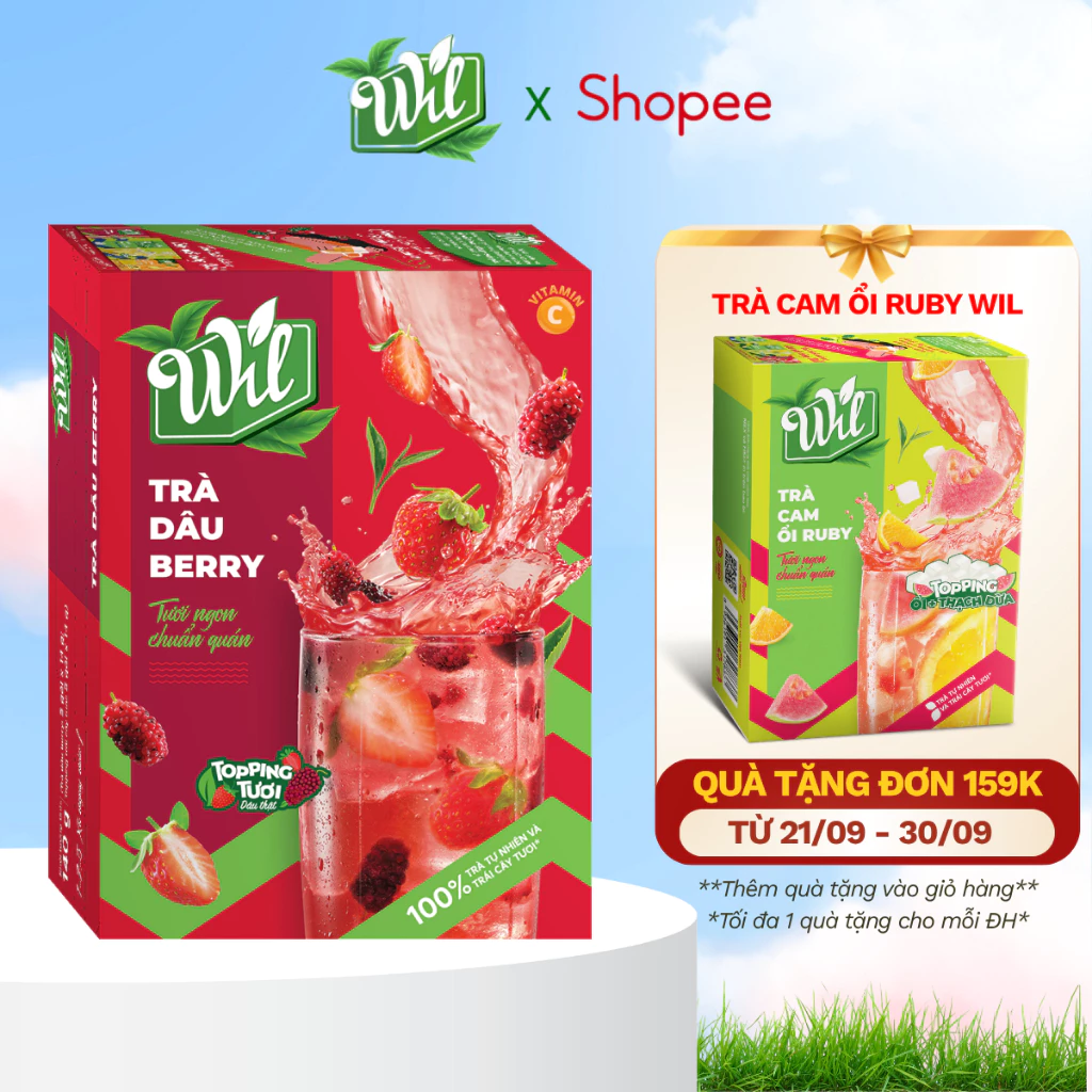 Trà dâu berry topping mứt dâu Wil bột trà hòa tan trái cây tươi hộp 5 set