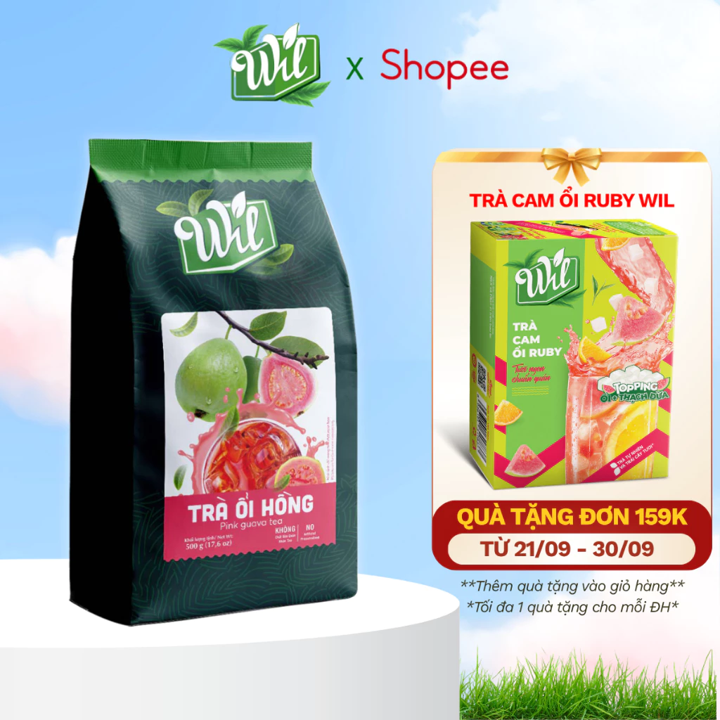 Bột trà ổi hồng Wil 500g nguyên liệu pha chế đồ uống tiện lợi trà trái cây tươi hòa tan