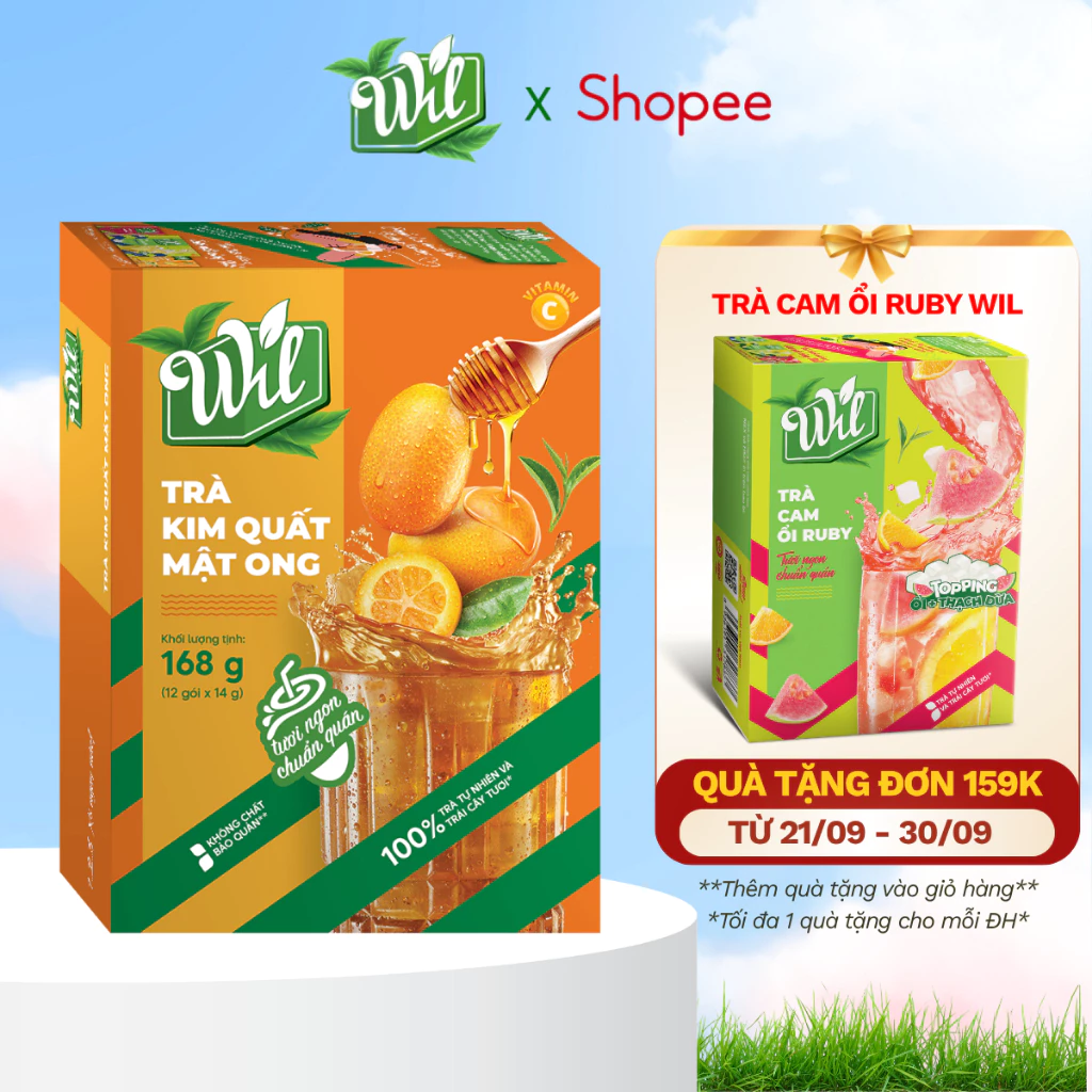 Trà kim quất mật ong Wil bột trà tắc hòa tan hộp 12 gói