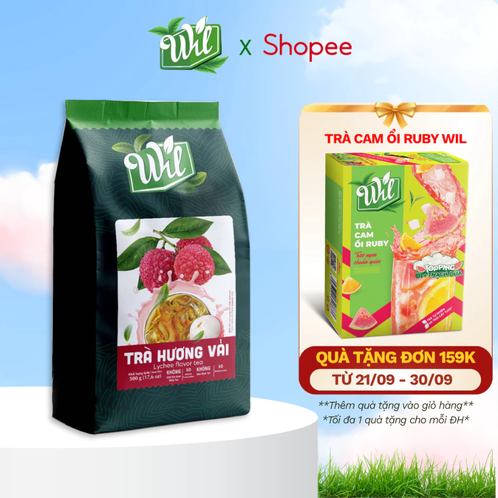 Bột trà vải Wil 500g nguyên liệu pha chế đồ uống tiện lợi trà trái cây tươi hòa tan