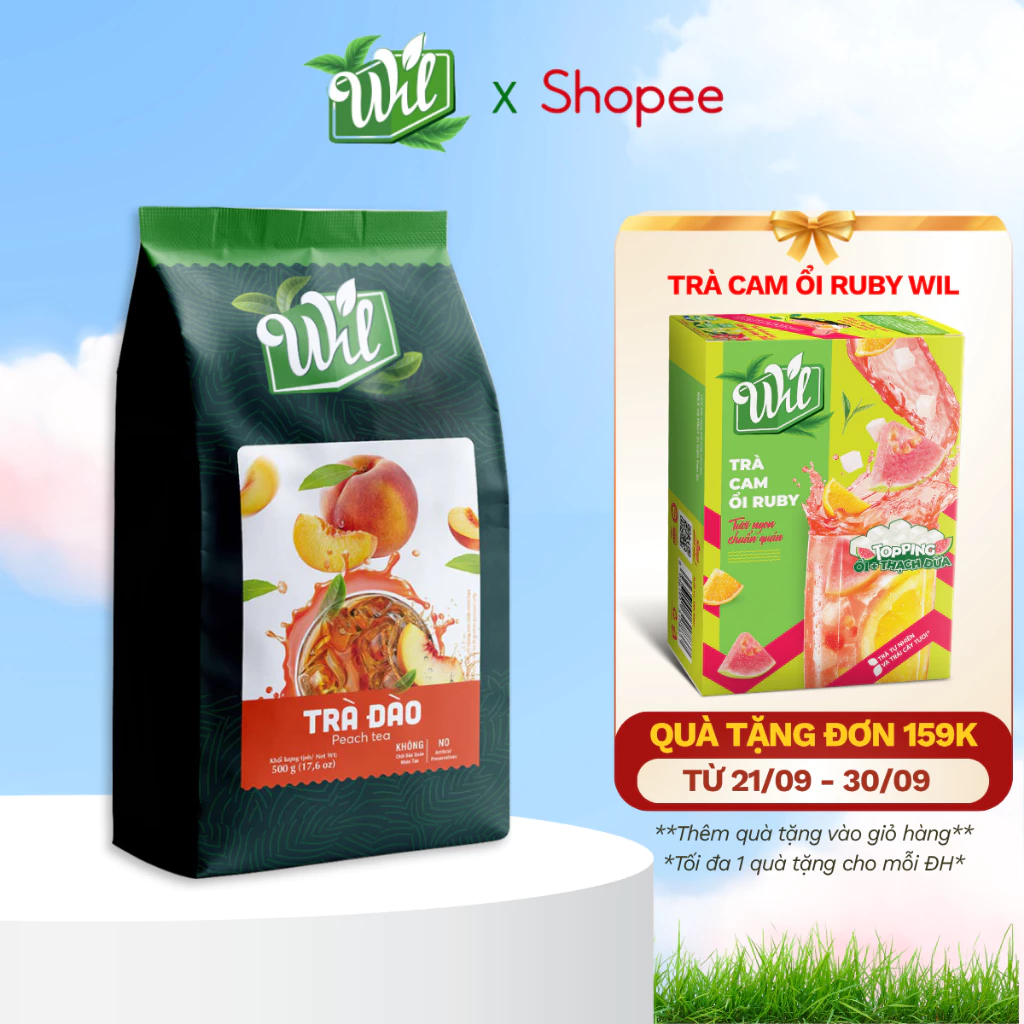 Bột trà đào Wil 500g nguyên liệu pha chế đồ uống tiện lợi trà trái cây tươi hòa tan