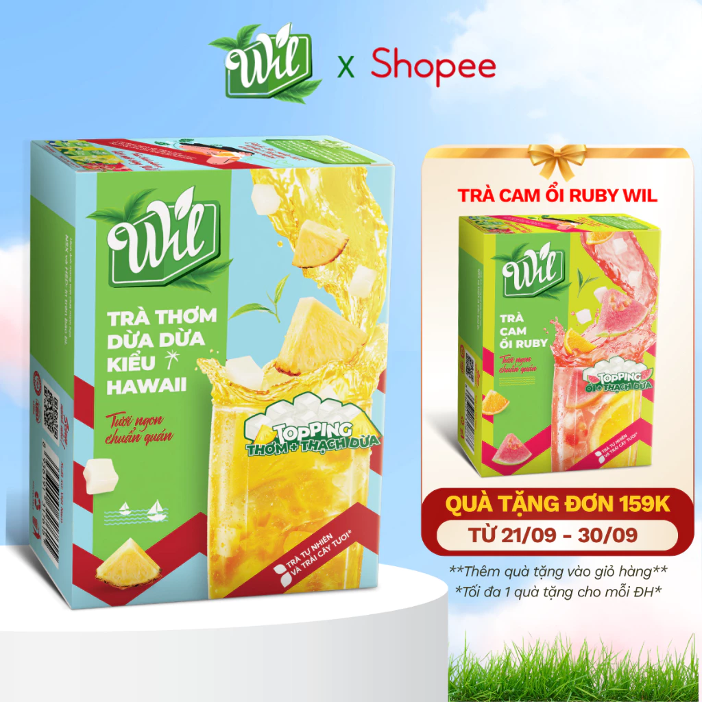Trà thơm dừa dừa Wil topping dứa thạch dừa trà hòa tan trái cây tươi hộp 5 set