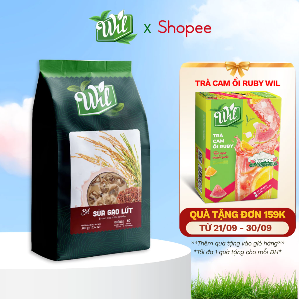 Bột sữa gạo lứt Wil 500g dinh dưỡng nguyên liệu pha chế đồ uống tiện lợi trà hòa tan