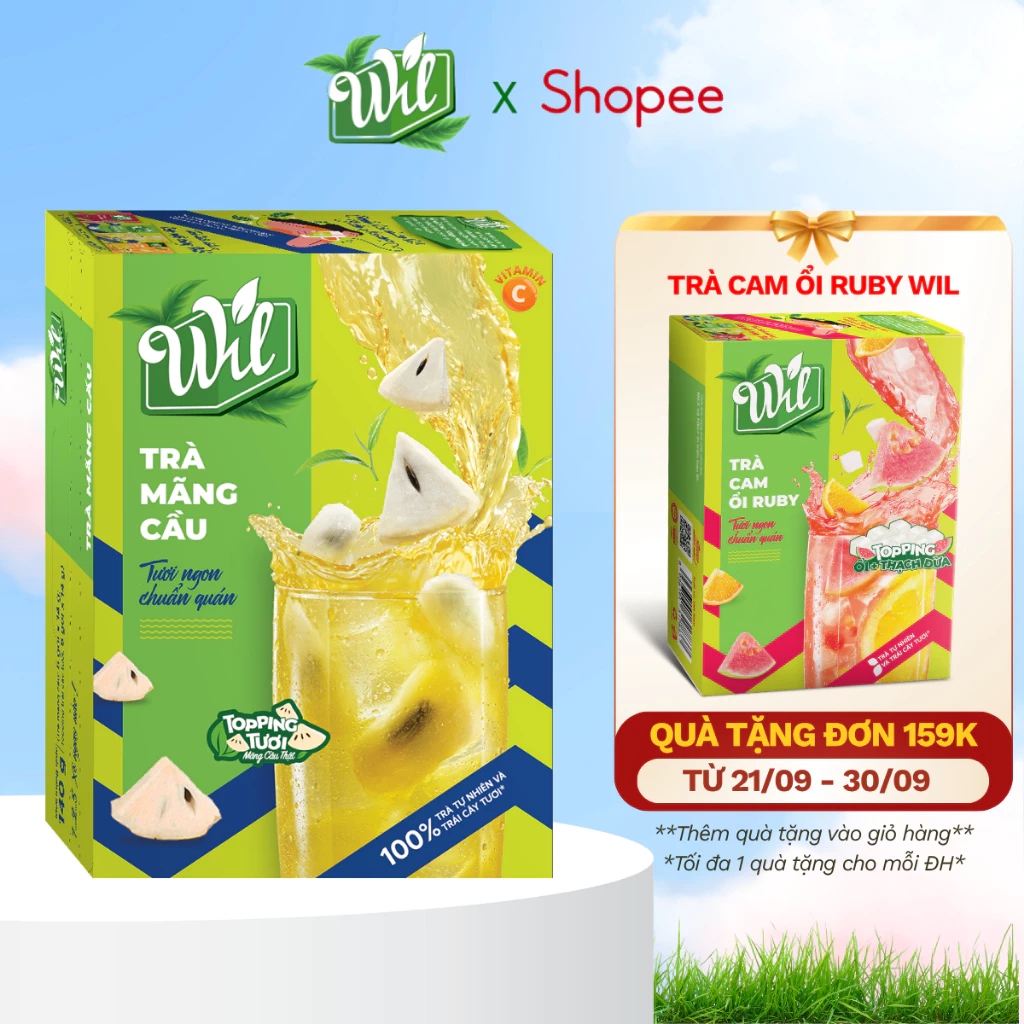 Trà mãng cầu Wil – Trà trái cây hòa tan topping tươi hộp 5 set