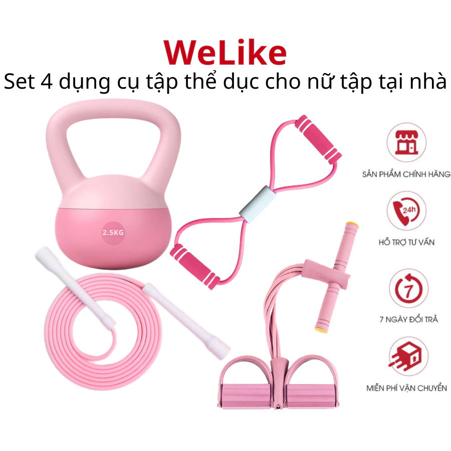 Set 4 dụng cụ tập thể dục cho nữ tập tại nhà Welike - Bộ dụng cụ tập thể dục toàn thân tay chân mông đùi bụng vai