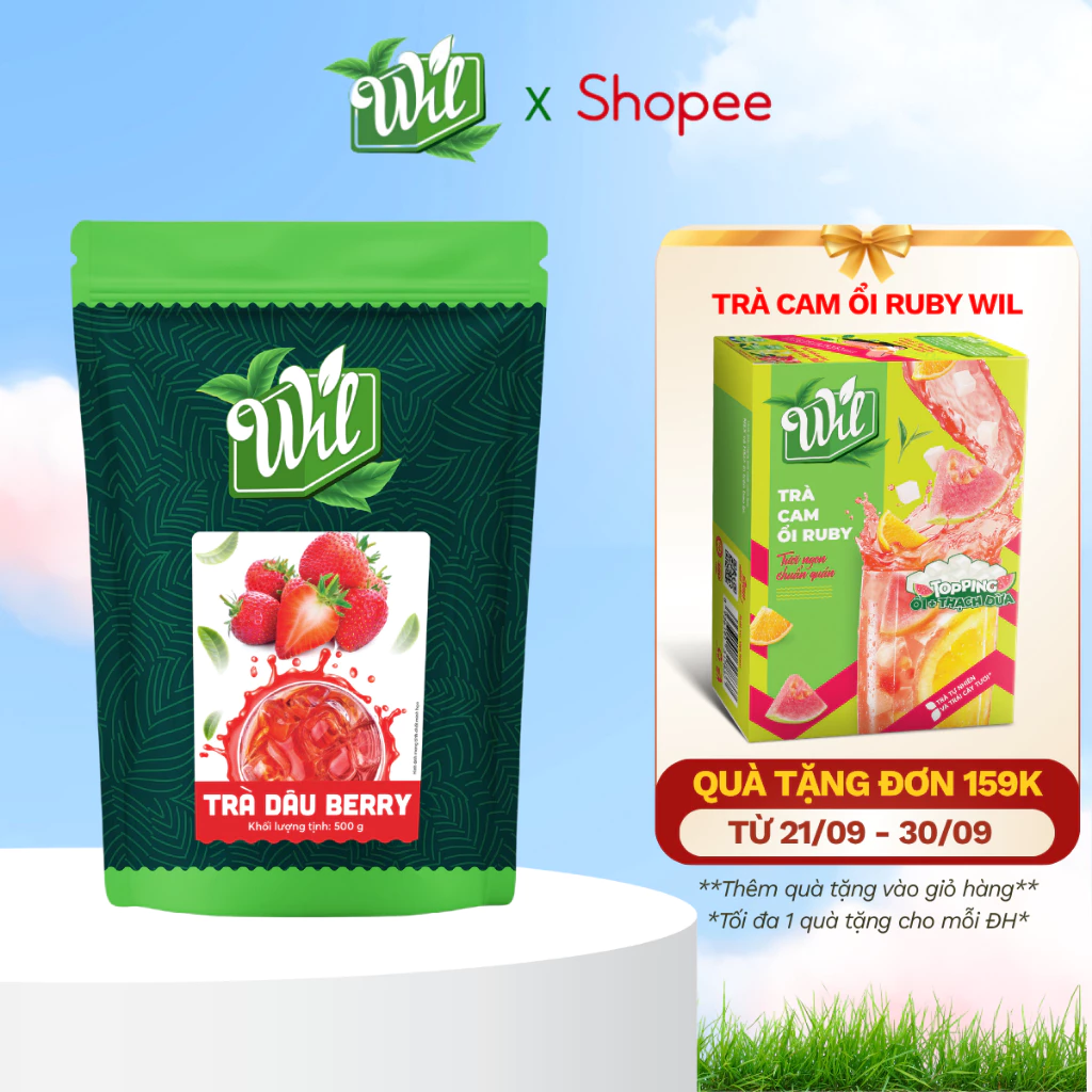 Trà dâu berry Wil bột trà hòa tan trái cây không topping vẫn chuẩn vị túi 500g