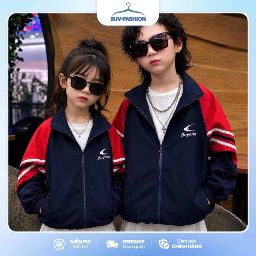 Áo Khoác Gió Trẻ Em, Áo Jacket Phối Màu Thể Thao Bé Trai Bé Gái Có Mũ Không Mũ