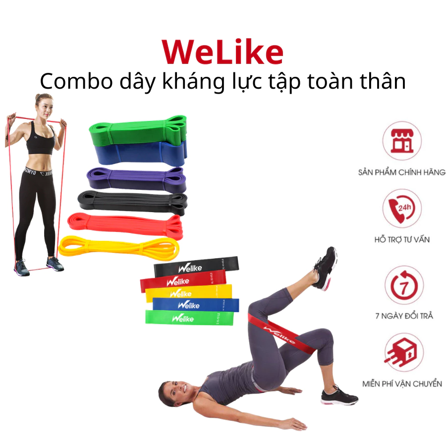 Combo dây kháng lực tập toàn thân Welike - Dây band kháng lực đàn hồi tập mông đùi chân tay vai nam nữ hiệu quả