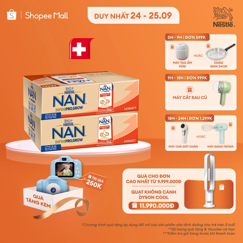 [Tặng Máy chụp ảnh]Combo 2 Thùng 36 hộp sữa pha sẵn Nestle NAN INFINIPRO GROW A2&HMO hỗ trợ tiêu hóa,đề kháng(4x110ml)