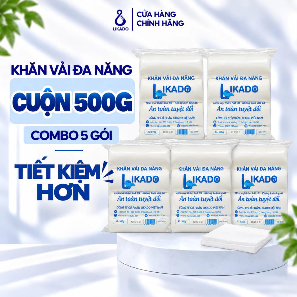 Khăn khô đa năng likado cho bé dạng cuộn nhỏ 500g kích thước 18x20cm ( SET 5 TÚI )