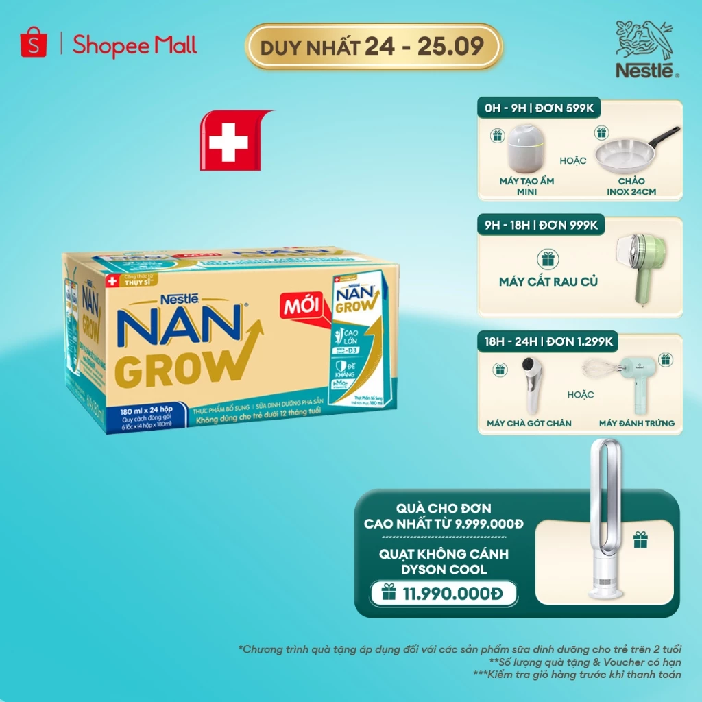 Sữa Pha Sẵn Nestlé NANGROW Cho Trẻ Từ 1 Tuổi, Công Thức Thụy Sĩ Giúp Bé Cao Lớn Vượt Trội, Thùng (24 Hộp x 180ml)