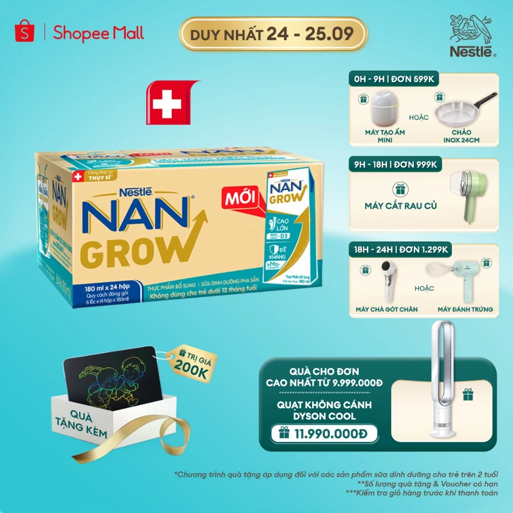 [Tặng Bảng viết LCD Kalpen] Sữa Pha Sẵn Nestlé NANGROW Cho Trẻ Từ 1 Tuổi Giúp Bé Cao Lớn Vượt Trội, Thùng 24 Hộp x 180ml