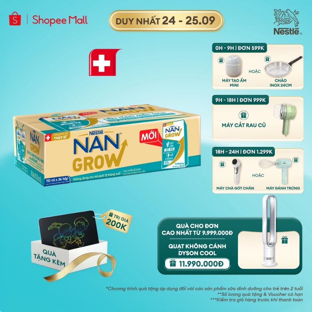 [Tặng Bảng viết LCD Kalpen] Sữa Pha Sẵn Nestlé NANGROW Cho Trẻ Từ 1 Tuổi Giúp Bé Cao Lớn Vượt Trội, Thùng 36 Hộp x 110ml