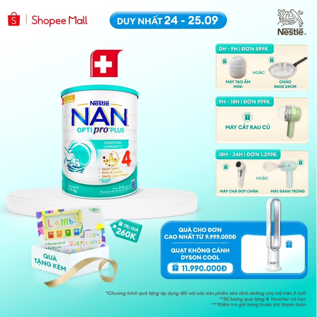 [Tặng Đồ chơi phân loại màu sắc] Sữa bột Nestlé NAN OPTIPRO PLUS 4 1500g/lon với 5HMO Giúp tiêu hóa tốt