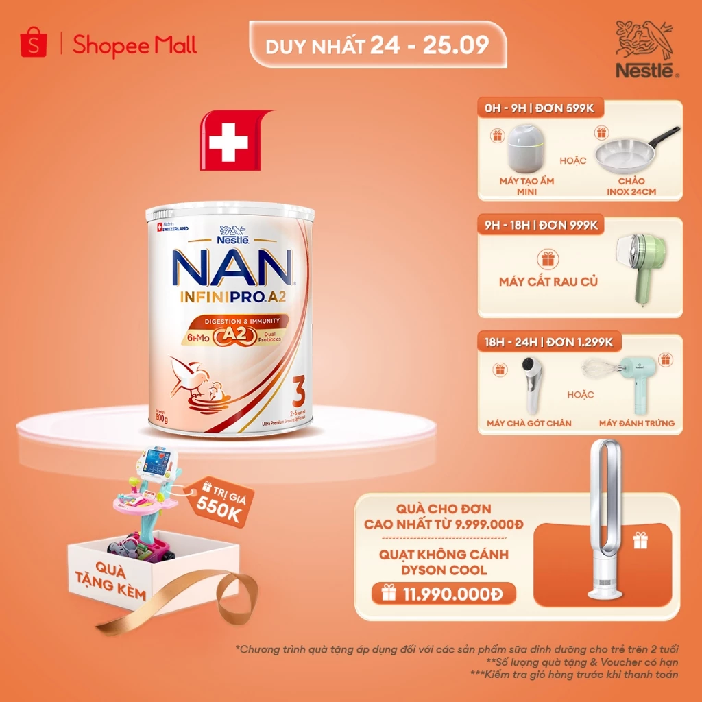 [Tặng Đồ chơi bác sĩ] Sữa bột Nestle NAN INFINIPRO A2 3 800g Cho Bé 2 - 6 Tuổi Có Đạm A2, 6HMO, Lợi Khuẩn Kép