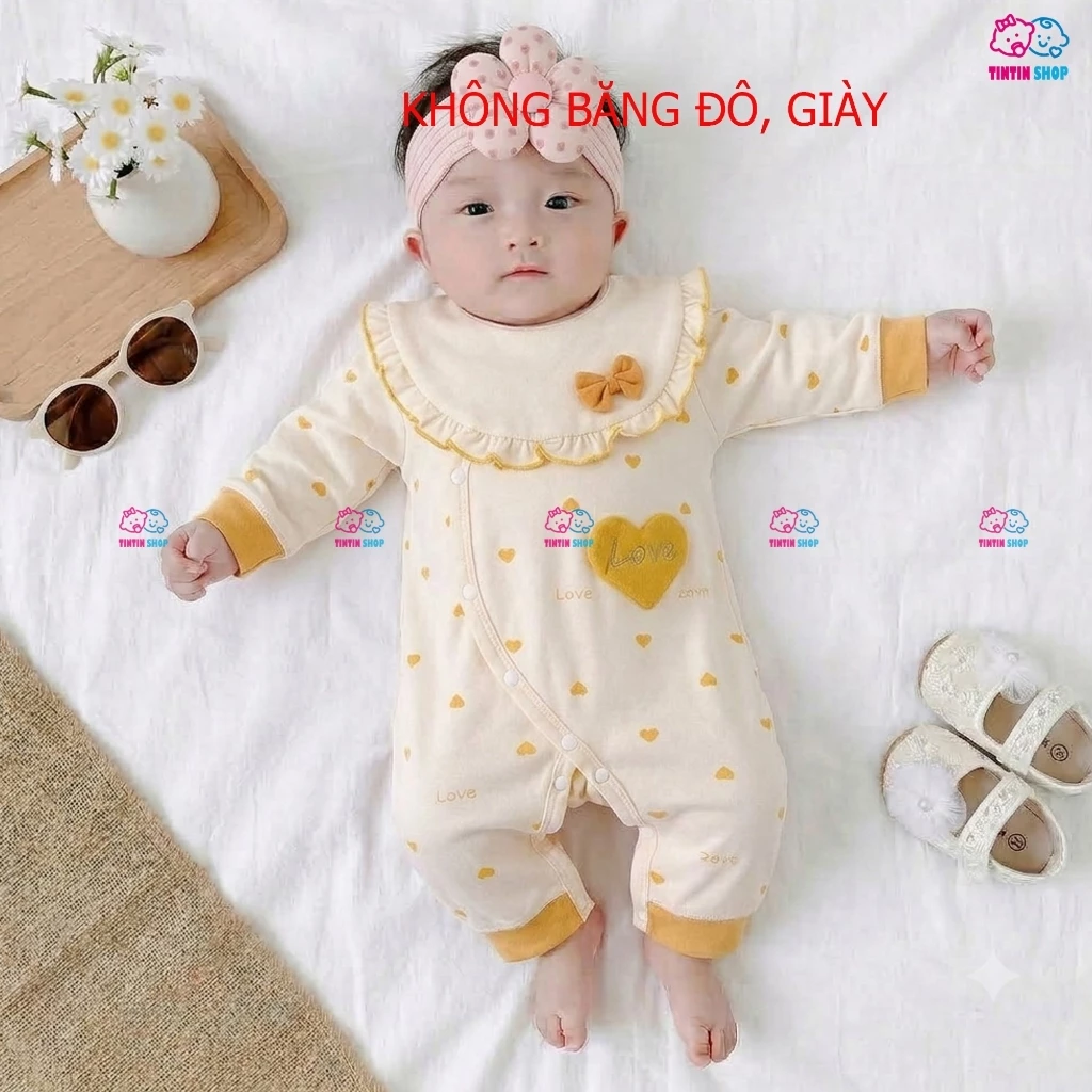 Bodysuit kèm yếm cho bé gái từ 0-12 tháng vải thun cotton Body dài tay thu đông bé gái Áo liền quần trẻ sơ sinh SLT191