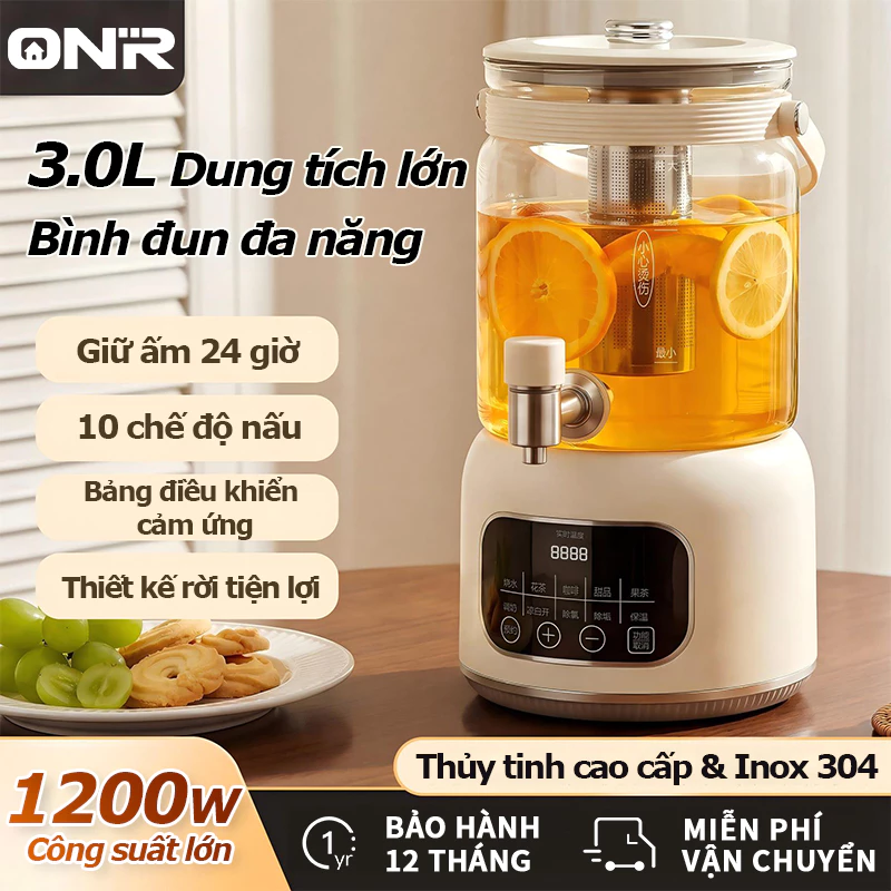 ONR-Ấm Đun Siêu Tốc 3L, Giữ Nóng 72H, Ấm Đun Nước Điện 1200W, Bình Đun Nước, Vòi Nước Có Bộ Lọc