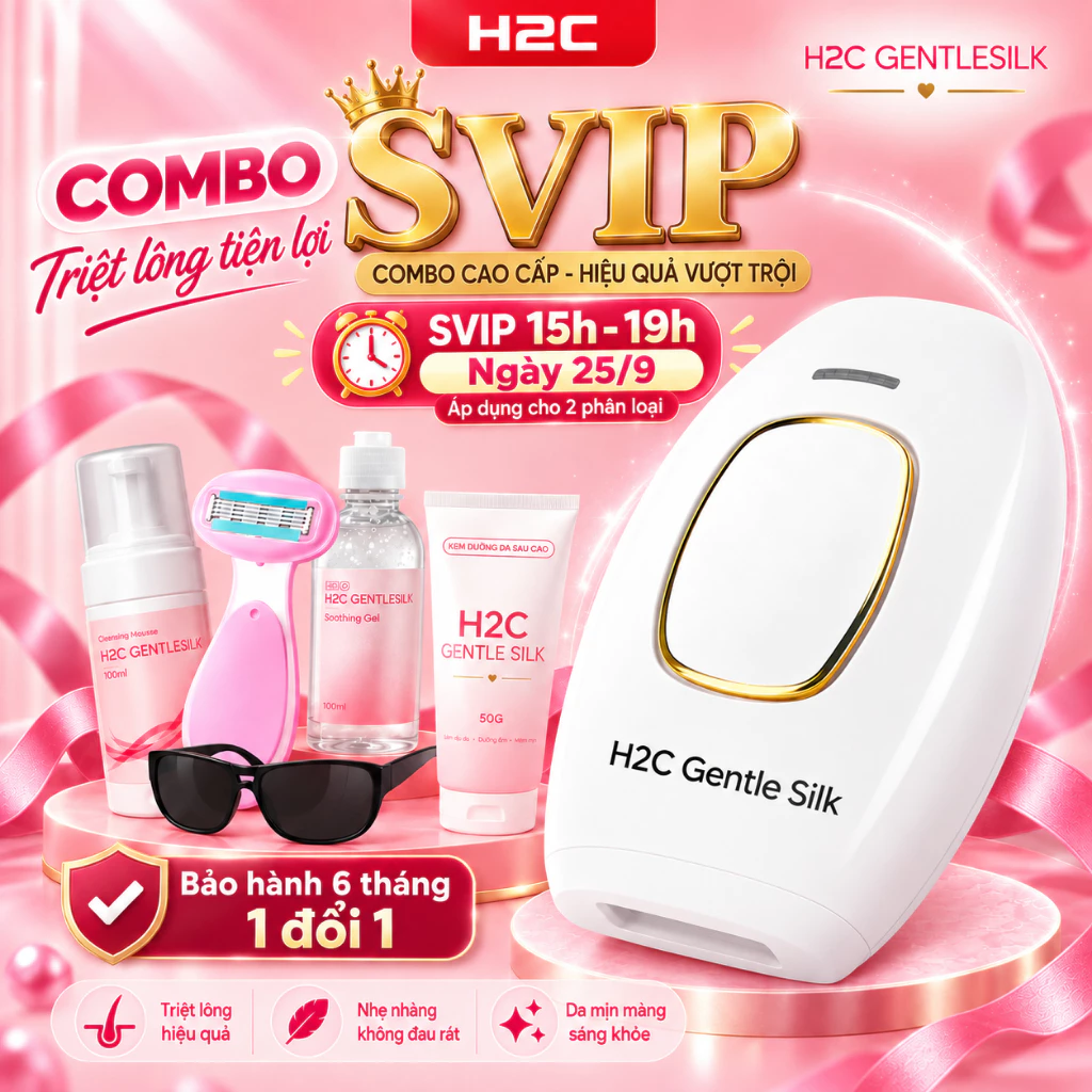 SVIP Combo Triệt Lông H2C GentleSilk Tại Nhà, Máy Triệt Lông IPL Kèm Dao Cạo, Kính Bảo Hộ, Bọt Cạo Và Kem Dưỡng
