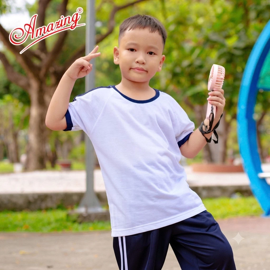 Áo thun trắng thể dục, đồng phục thể thao cho học sinh các cấp,từ 20-110kg, Amazing