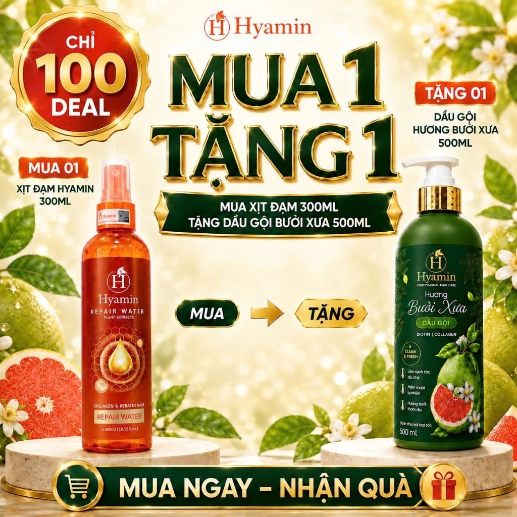 HYAMIN Xịt Đạm Dưỡng Tóc Collagen 300ml Phục Hồi Tóc Khô Xơ Hư Tổn, Giảm Gãy Rụng, Giúp Phục hồi tóc