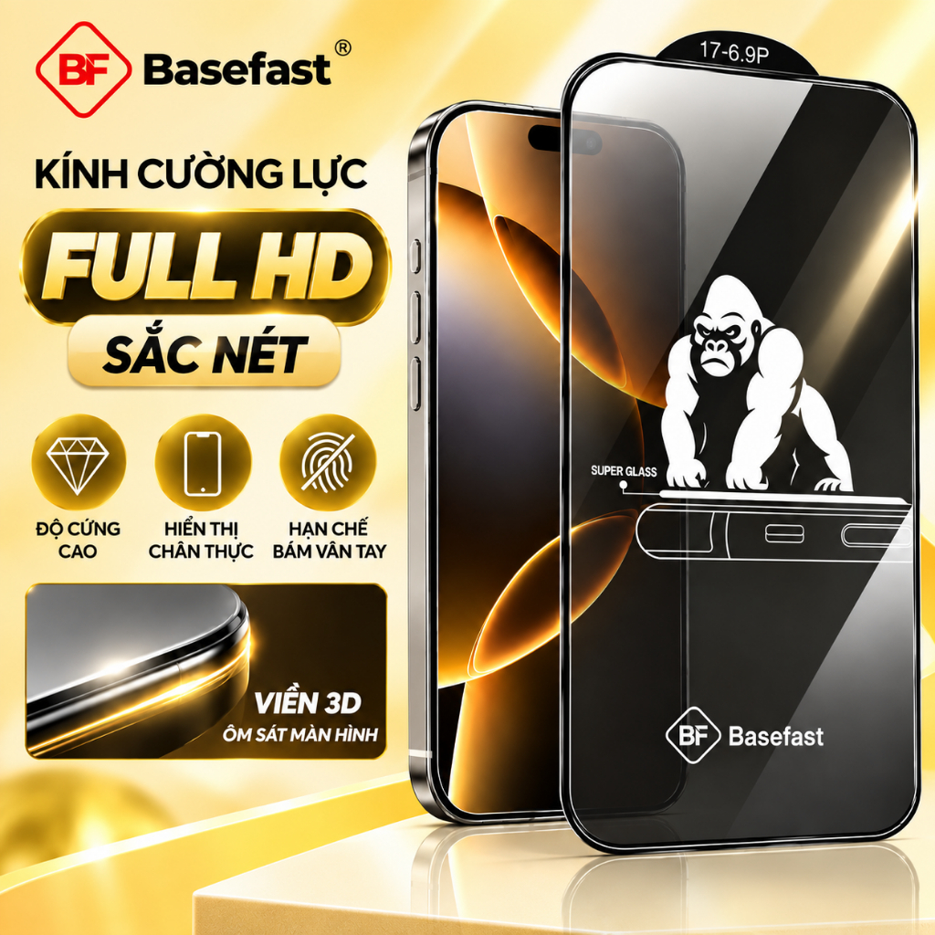 Kính cường lực iphone chống mẻ cạnh Basefast 3D trong suốt cho ip xs 11 12 13…