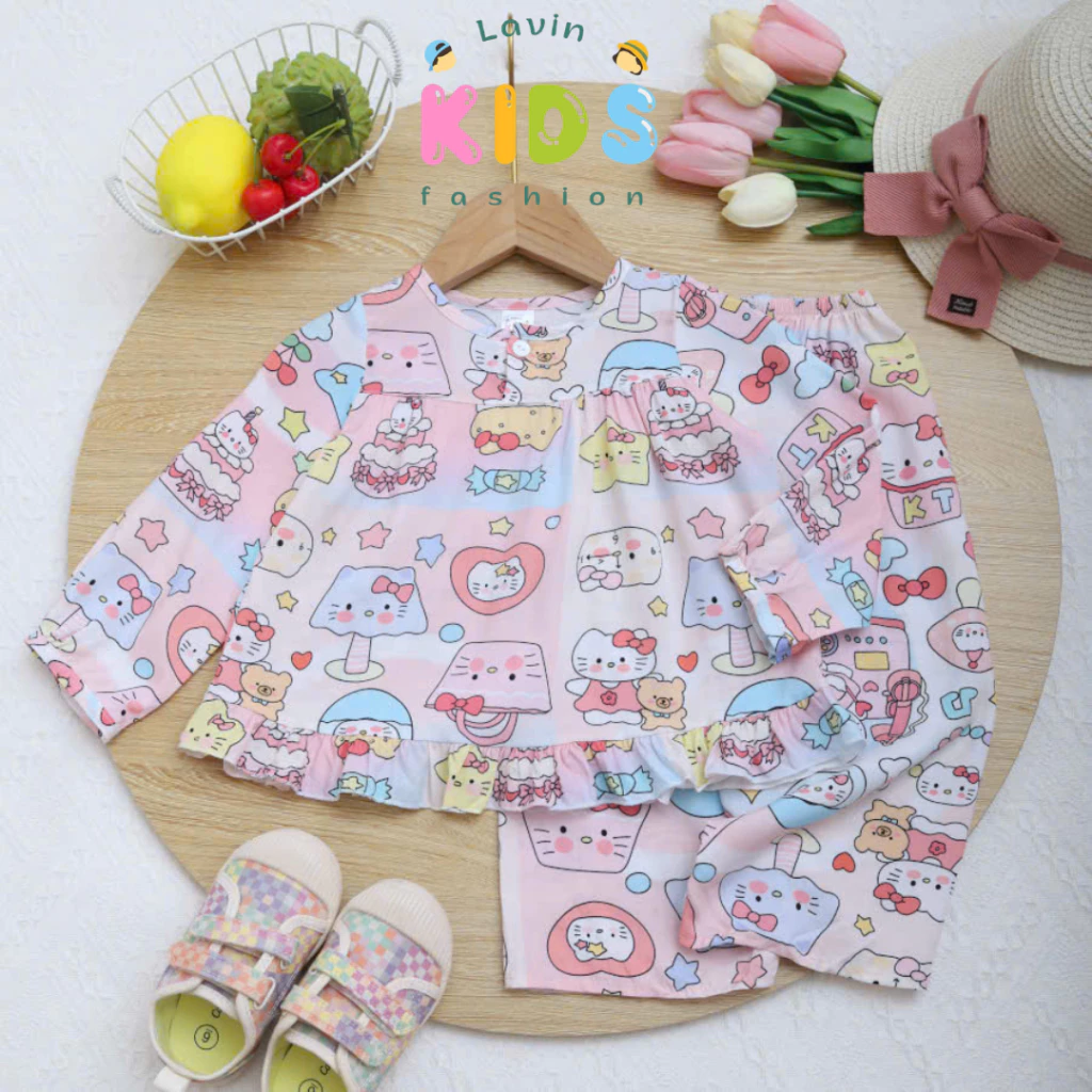 Đồ bộ tole tay dài quần dài cho bé gái mặc ngủ, mặc ở nhà size 6-18kg Lavin Kids