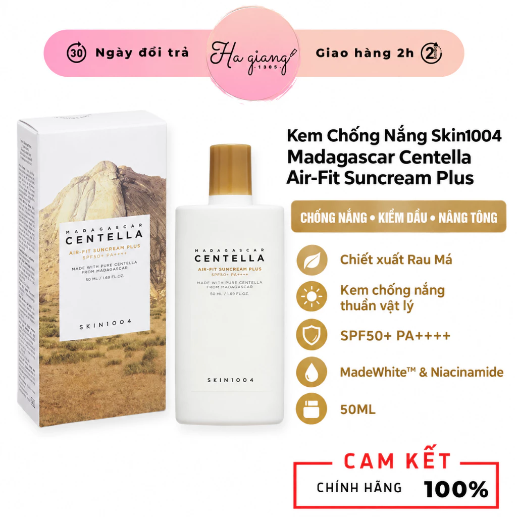 Kem chống nắng rau má Skin1004 Madagascar Centella Air-Fit SunCream SPF50+ PA++++ 50ml chiết xuất rau má hỗ trợ giảm mụn