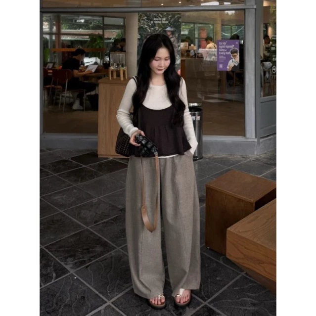 [Steezy] Set áo len gân trơn dài tay kèm áo hai dây len nhún xòe form vừa- SE6092