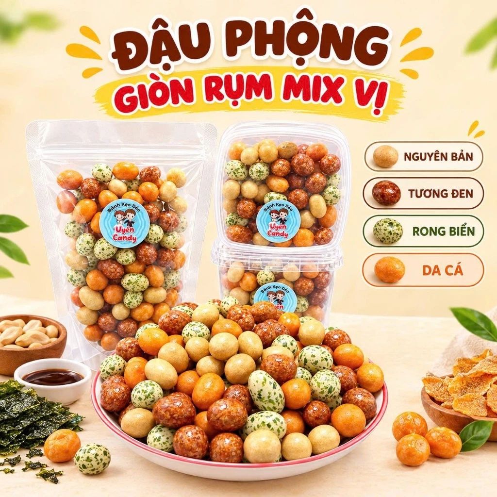Đậu Phộng Giòn Rụm Mix Tứ Vị, Thơm Ngon Càng Ân Càng Cuốn, Đồ Ăn Vặt Ngon
