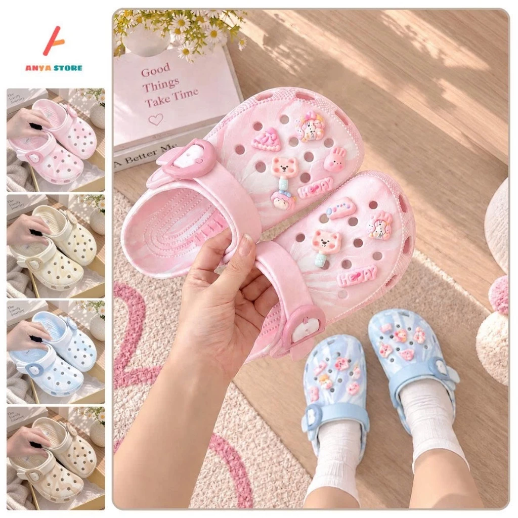 Anyastore Dép sục ANYA Buckle Loang Màu Nữ Có Khuy Cao 3cm Chất Liệu EVA An Toàn Nhẹ Êm - Hỗ Trợ Đổi Size - Bảo Hành