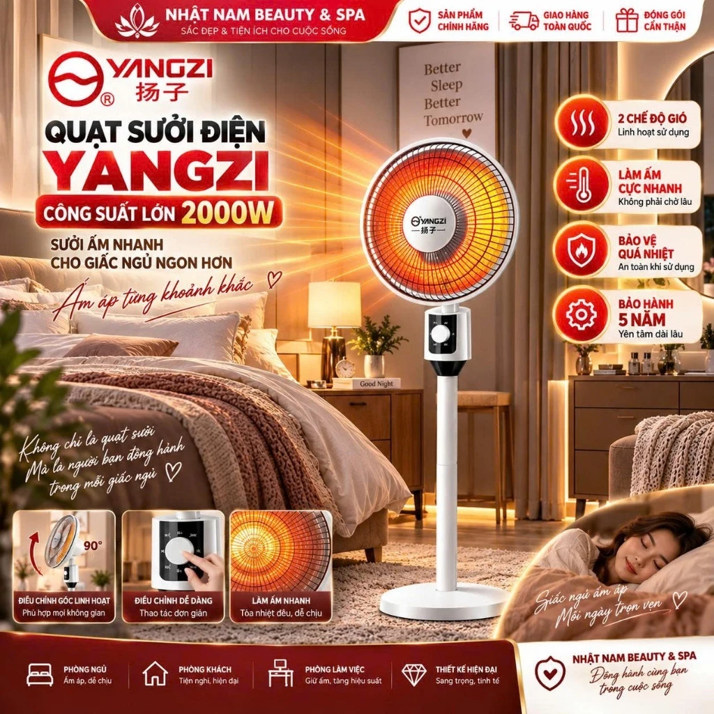 Quạt Sưởi Điện YANGZI, Quạt Sưởi Công Suất Lớn 1200W, Làm Ấm Cực Nhanh, Hoạt Động Bền Bỉ, Không Gây Tiềng Ồn