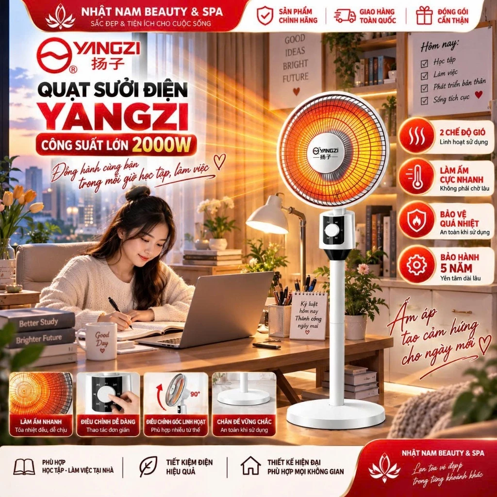 Quạt Sưởi Điện Cây Đứng YANGZI Công Suất Lớn, 2 Chế Độ Gió, Sưởi Ấm Cực Nhanh, Hoạt Động Mạnh Mẽ, Không Gây Tiếng Ồn