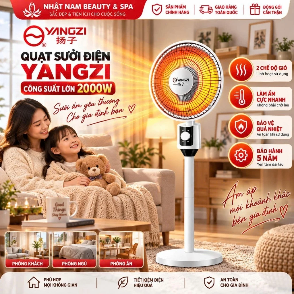 Quạt Sưởi Điện Cây Đứng YANGZI Công Suất Lớn 600W, Làm Ấm Cực Nhanh, Kết Cấu Chắc Chắn, Hoạt Động Mạnh Mẽ, Bền Bỉ