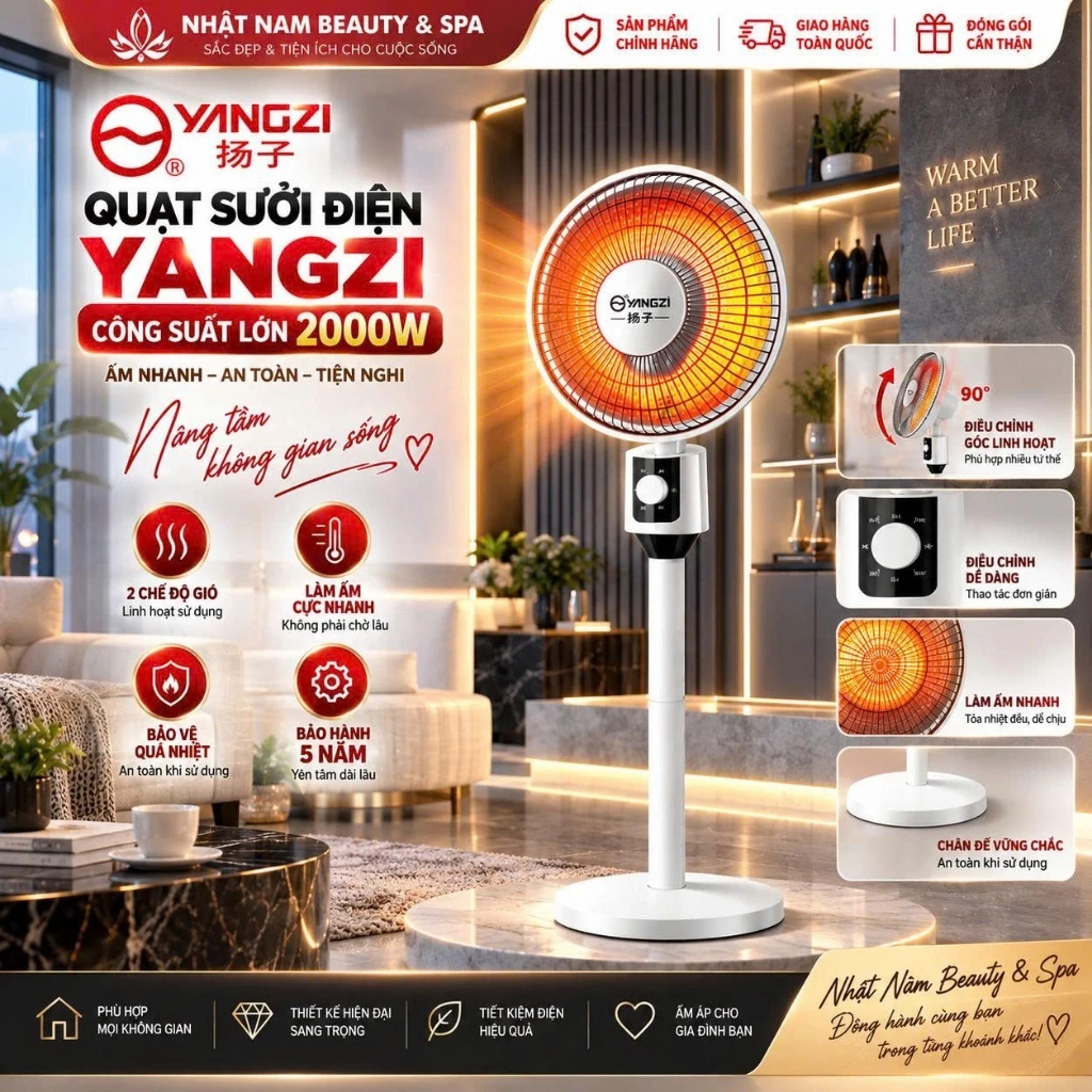Quạt Sưởi Điện Cây Đứng YANGZI Công Suất Lớn 1200W, Làm Ấm Cực Nhanh, Kết Cấu Chắc Chắn, Hoạt Động Bền Bỉ, Không Gây Ồn