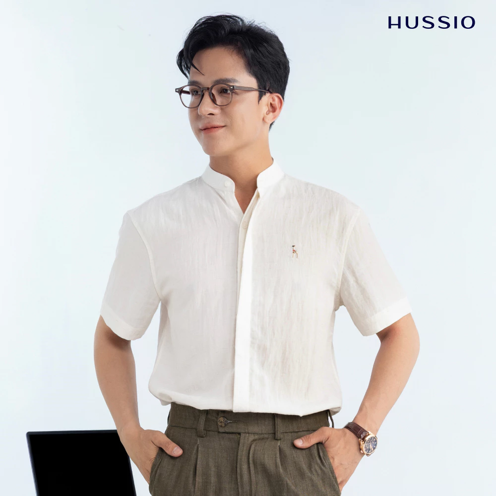 Áo sơ mi nam tay ngắn FASY, chất liệu AIRlinen công nghệ vải thoáng mát, giảm nhăn, mềm mại - HUSSIO