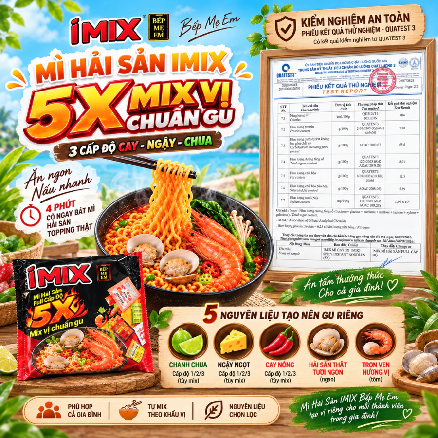 BẾP MẸ EM - MÌ IMIX Mì Full 3 Cấp Độ Chua / Cay / Ngậy - Tự Mix Vị Chuẩn Gu Mì Có Hải Sản Thật