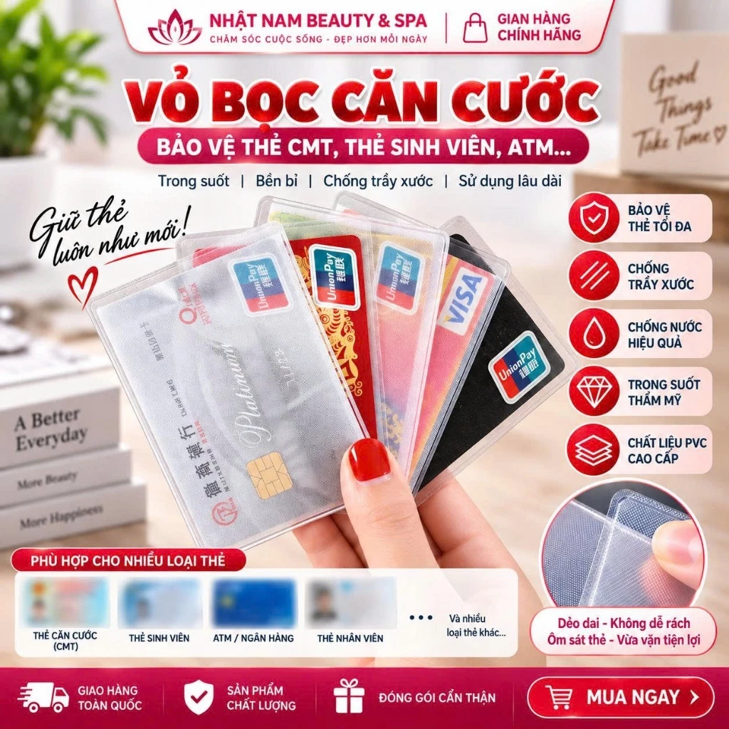 SET 10 Vỏ bọc căn cước công dân trong suốt bảo vệ thẻ căn cước công dân, thẻ sinh viên, thẻ nhân viên, thẻ ATM, hộ chiếu