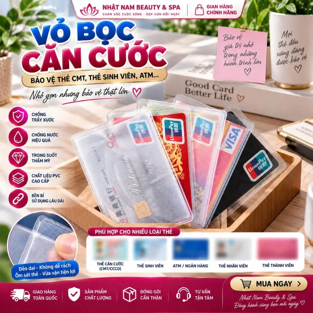 Set 5 Vỏ bọc căn cước công dân trong suốt bảo vệ thẻ căn cước công dân, thẻ sinh viên, thẻ nhân viên, thẻ ATM, hộ chiếu