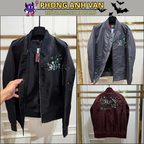 Áo Khoác Gío Nam Dr Thêu Chữ Lưng Phối Hoa Cực Nét - Áo Khoác Bomber Nam Nữ  Cao Cấp