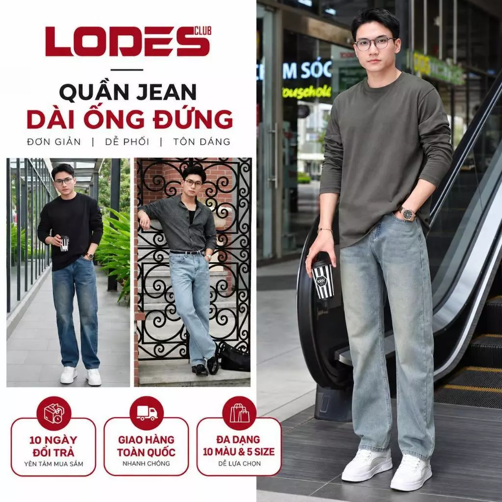 Quần Jean Ống Đứng LODES CLUB Form Hàn Quốc Chất Denim Cotton Mềm Mại Dành Cho Nam, Menswear Wash