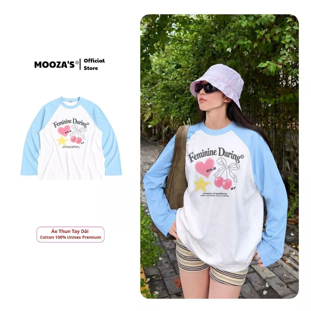 Áo Thun Raglan Tay Dài Màu Xanh Mint Form Boxy Oversize Unisex - Cotton 100% Premium/Feminine Daring