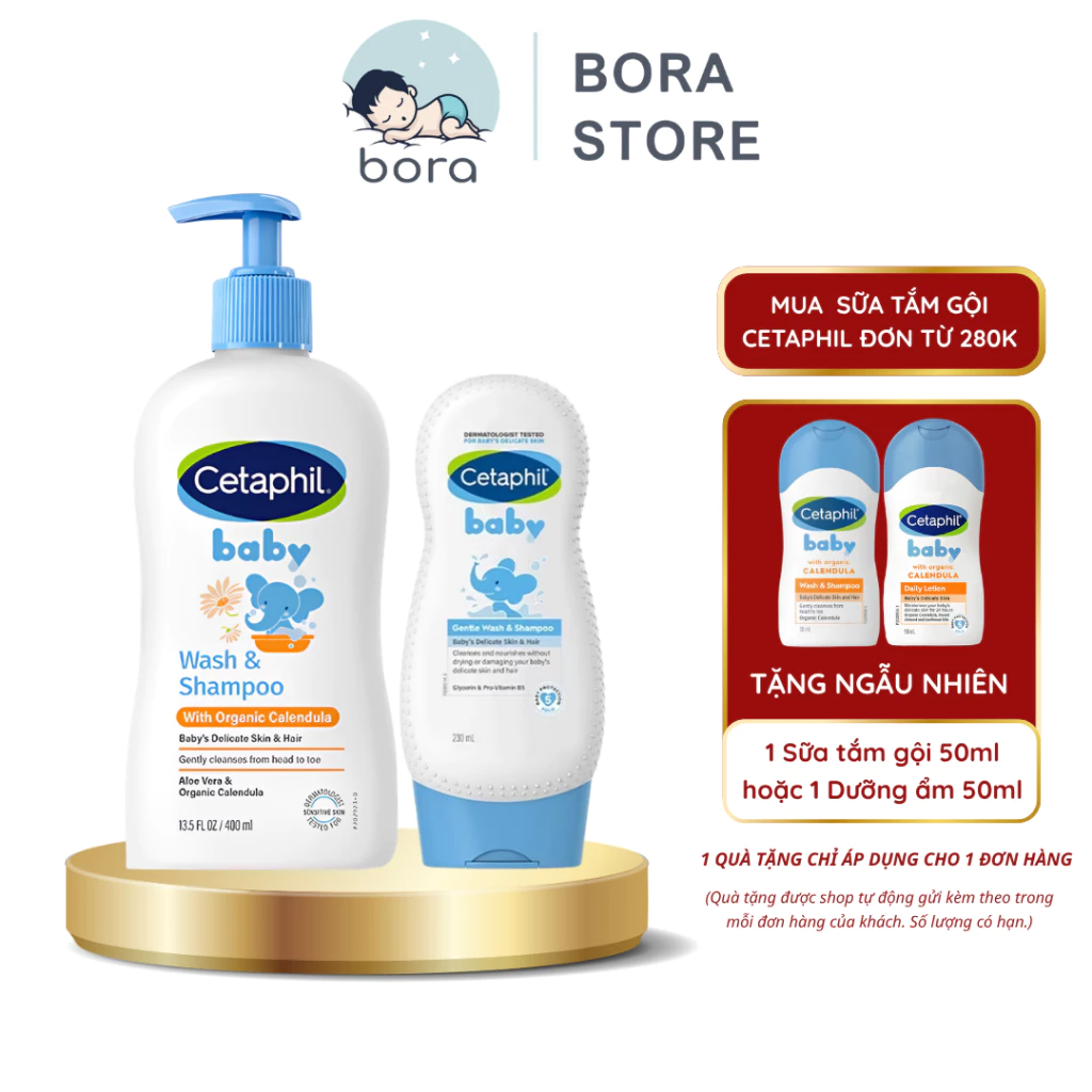 Sữa tắm gội Cetaphil Baby Wash & Shampoo 2in1- 230ml/400ml, giúp giữ ẩm, dịu nhẹ cho bé sơ sinh