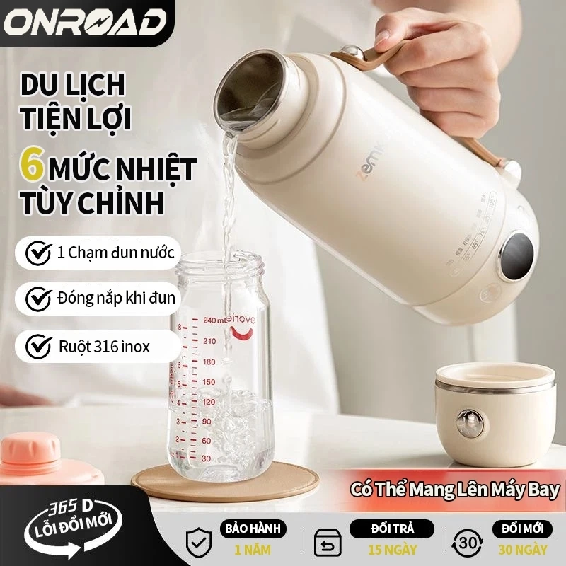 ONR-Ấm Siêu Tốc 800ML, Bình Đun Nước Di Động 316 Inox, 550W Đun Nước Nhanh, Loại Cắm Điện 220V