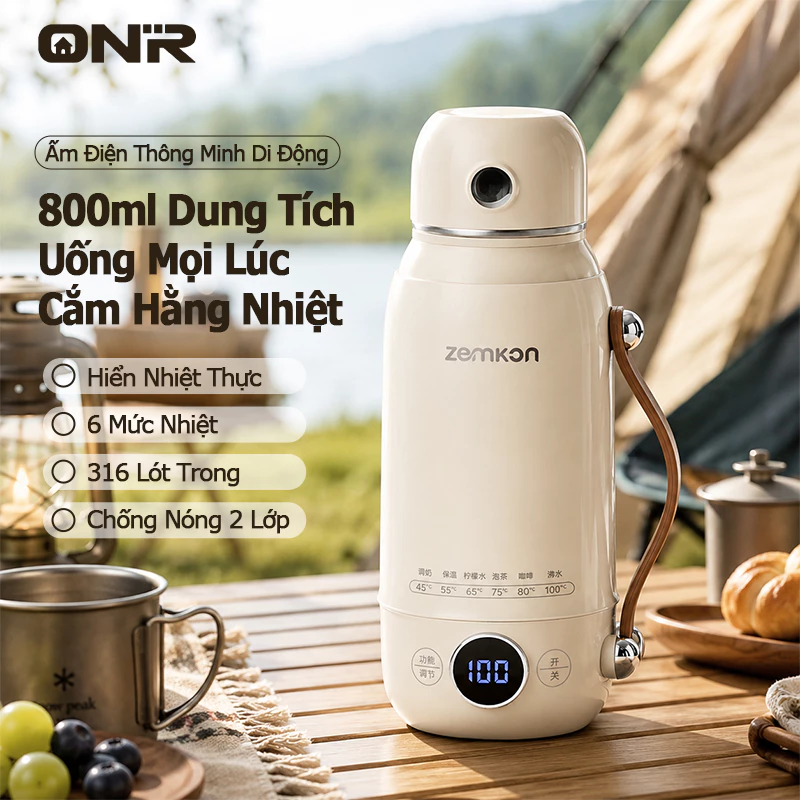 ONR-Ấm Siêu Tốc 800ML, Bình Đun Nước Di Động 316 Inox, 550W Đun Nước Nhanh