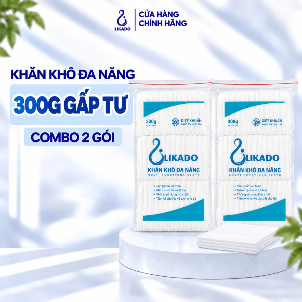 Khăn khô đa năng cho bé likado 300g kích thước 15x20cm (SET 2 GÓI)