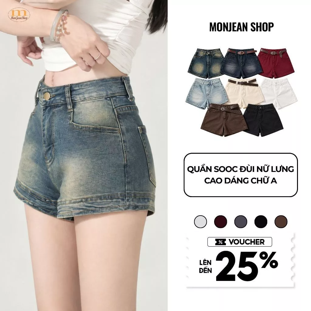 Quần Short Jeans BIGSIZE Nữ Cạp Giữa Eo, Quần Sooc Đùi Nữ Lưng Cao Dáng Chữ A Đi Chơi MS1088.1