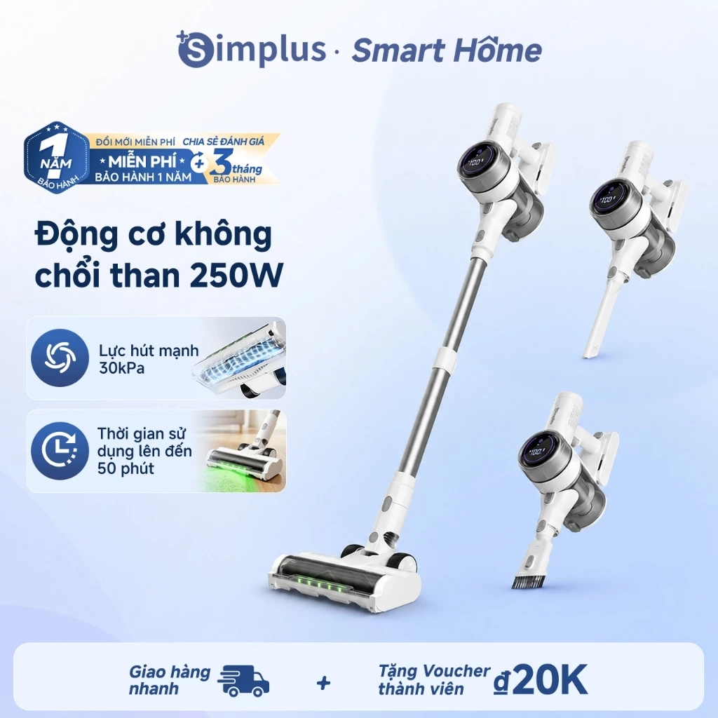 Simplus Gấp gọn Máy hút bụi cầm tay không dây 280W động cơ đồng nguyên chất không chổi than lực hút 30kPa XCQH020